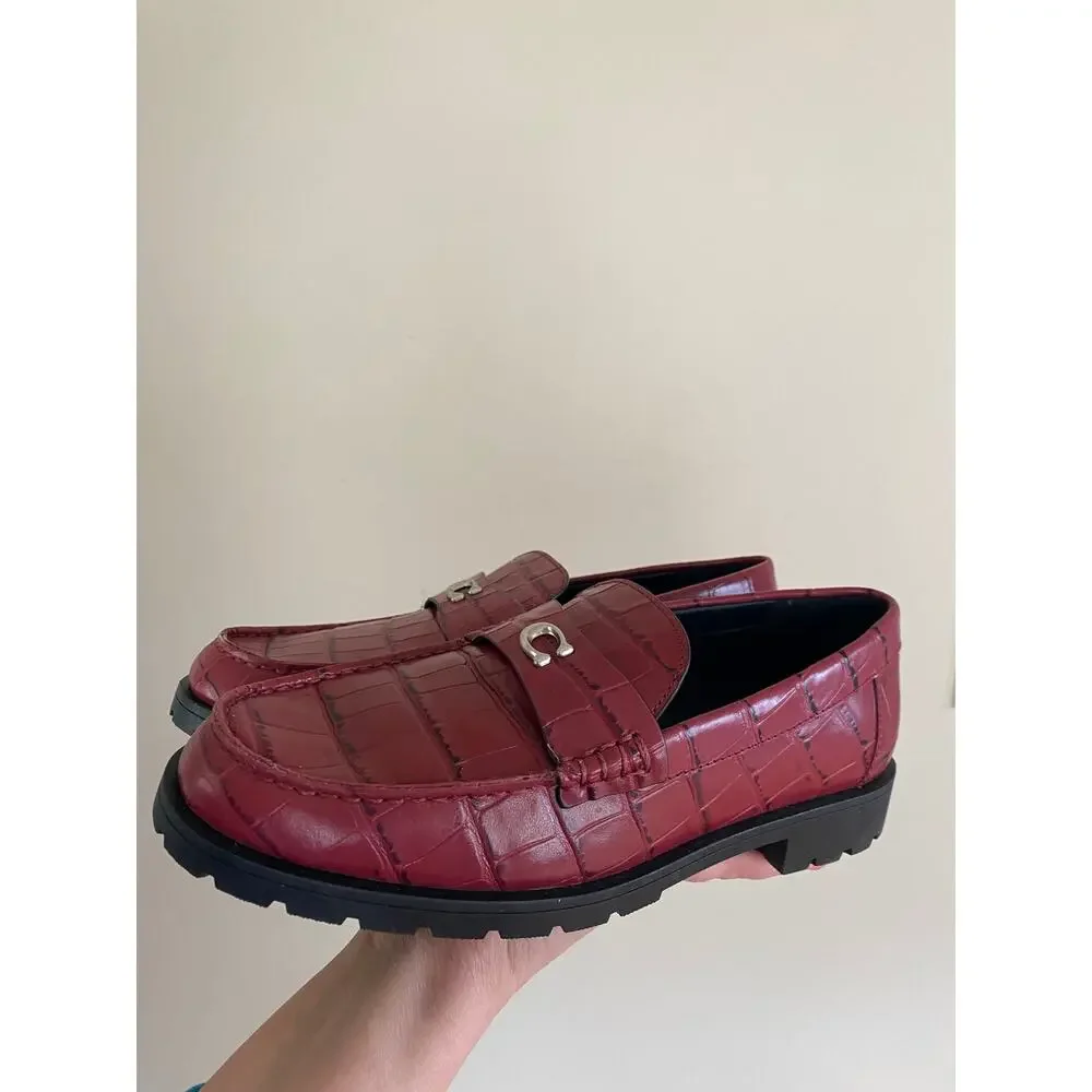 NWOB Coach Red Croc Embosed Loafers Womens Size 5.5/ EUR 36